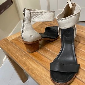 Black and white Frye sandals